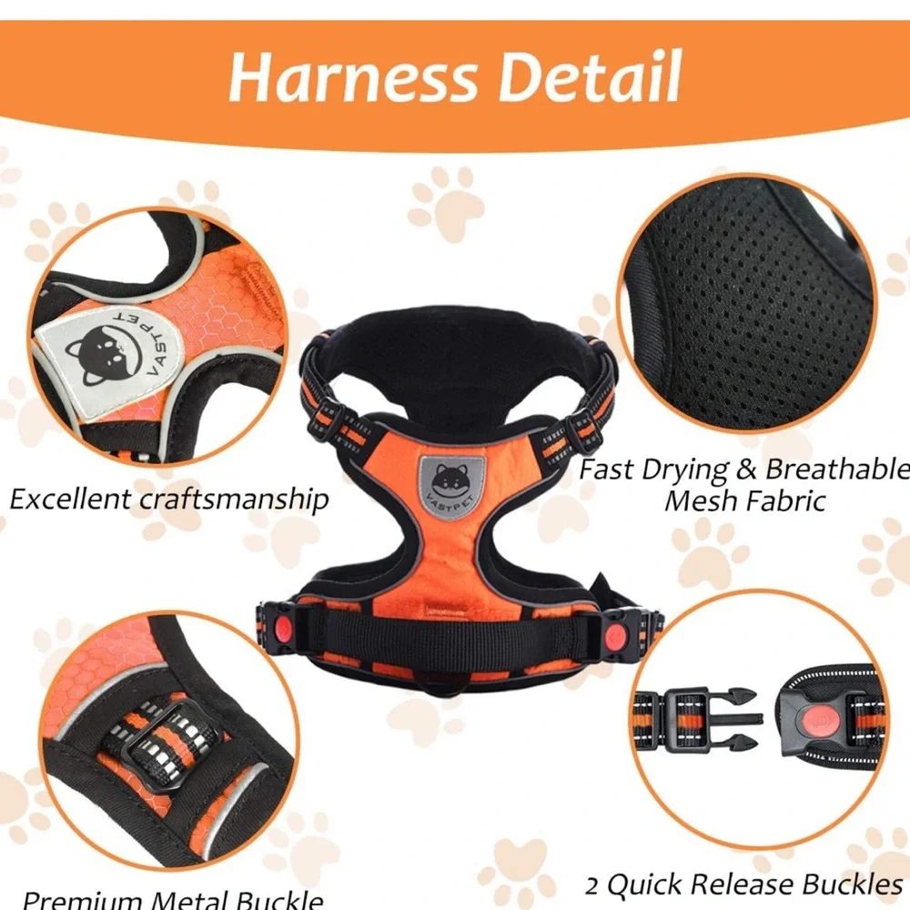 No Pull Dog Harness Leash Set, Reflective Adjustable Soft Padded Dog Vest
